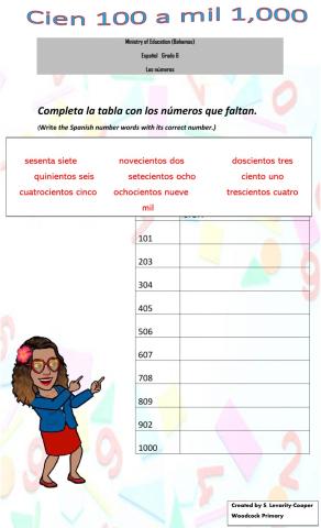Numbers in Spanish 100 to 1,000 Level 2