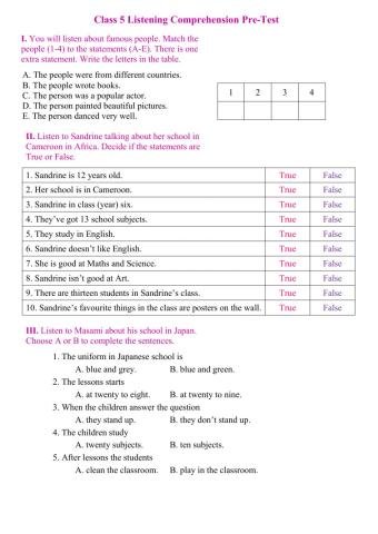 Class 5 Listening- Comprehension