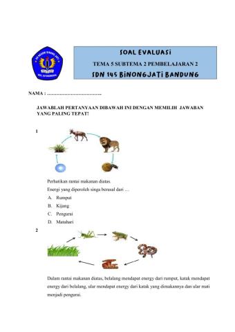 Soal evaluasi tema 5 st2 pb2