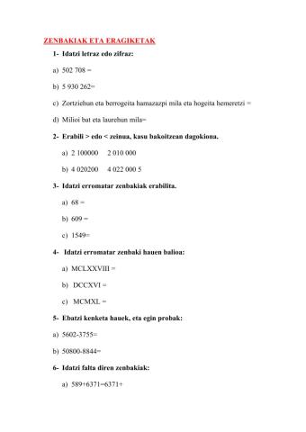 Zenbakiak eta eragiketak