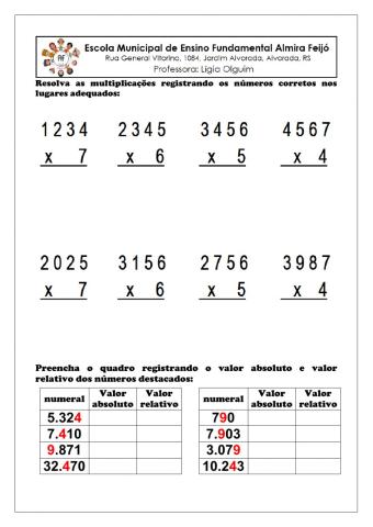 Multiplicação- valor relativo e absoluto