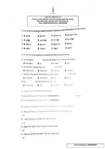 Lớp 8 - Kiểm tra 15 phút Unit 7,8,9