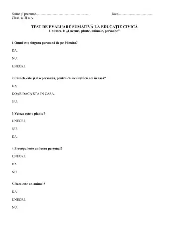 Evaluare - Stiinte ale naturii