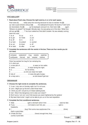 Prepare Level 6 Progress Test 9 Unit 17-18.