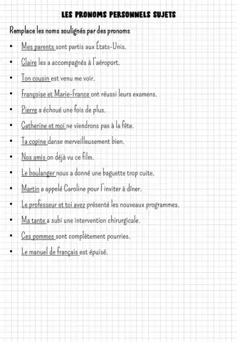 Les pronoms personnels sujets