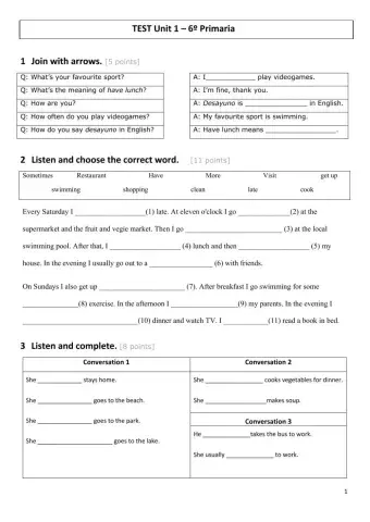 Test Unit 1 - Grade 6