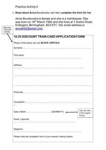 Activity 4 Practice Form Filling in Block Capitals