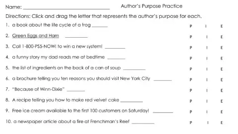 Author's Purpose Practice
