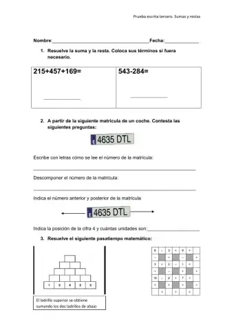 Matemáticas tercero