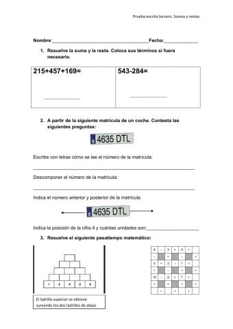 Matemáticas tercero