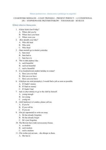 Matura podstawowa - tłumaczenia