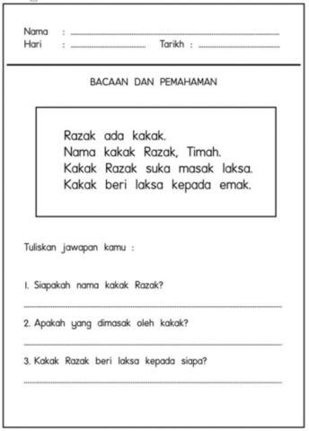 Pemahaman Bahasa Melayu Prasekolah