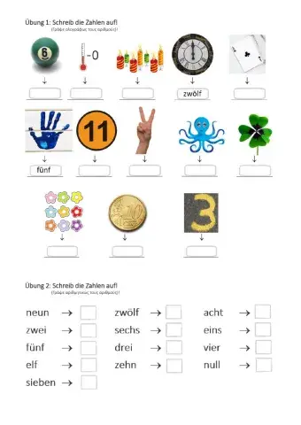 Zahlen null bis zwölf