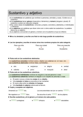 El sustantivo y el adjetivo