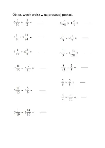 Działania na ułamkach zwykłych