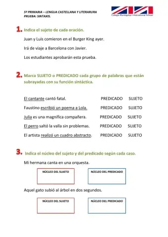 Sintaxis Lengua 5º Primaria
