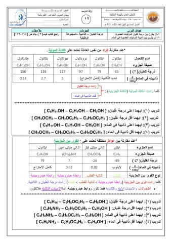 الخواص الفيزيائية الكانات وايثرات و امينات و الكحول