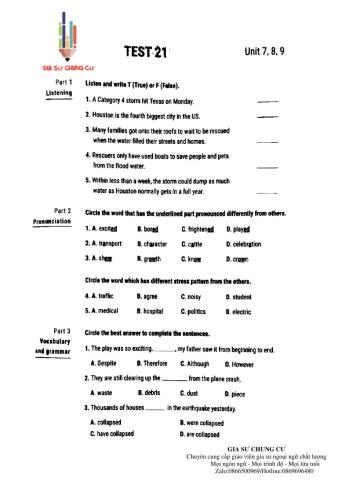 Lớp 8- Bài kiểm tra 45p (test 21)