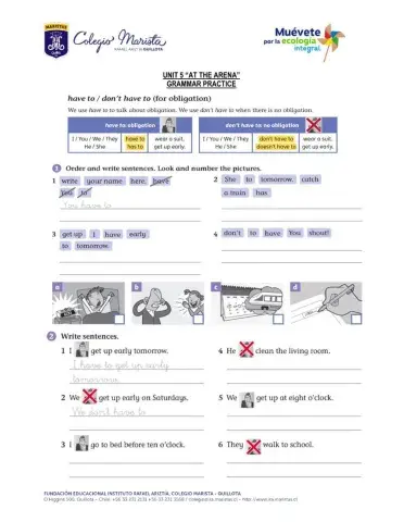 B5 Unit 5 Grammar Practice: -have to - don't have to-