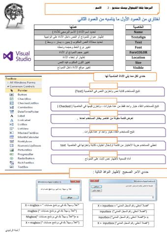 أدوات البرمجة بلغة الفيجوال بيسك