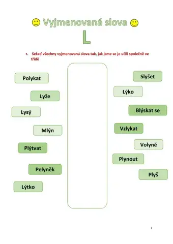 Pracovní list - vyjmenovaná slova po L