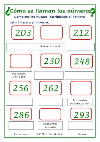 Los números del 200 al 299