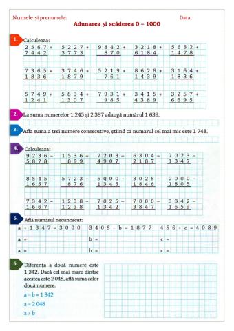 Adunarea și scăderea 0-10000