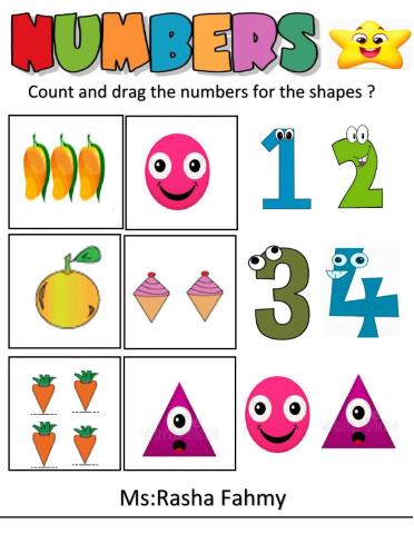 Count and drag the numbers for the shapes?