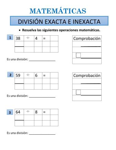 Ejercicio división exacta e inexacta
