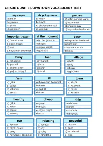 6.sınıf 3.ünite downtown kelime testi