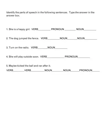 Parts of Speech Practice