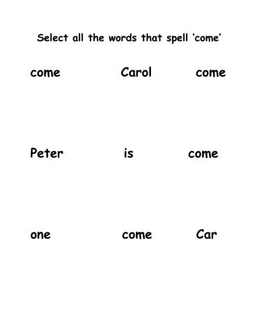 Sight word 'come'