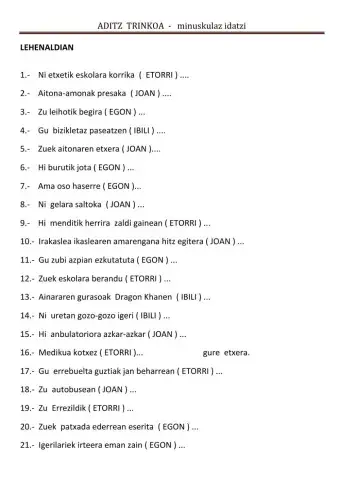 Aditz trinkoa - LEHENALDIA