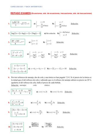 Repaso ecuaciones 1bach