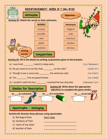 Word Antonyms, Conjunctions, Similes, Apostrophe