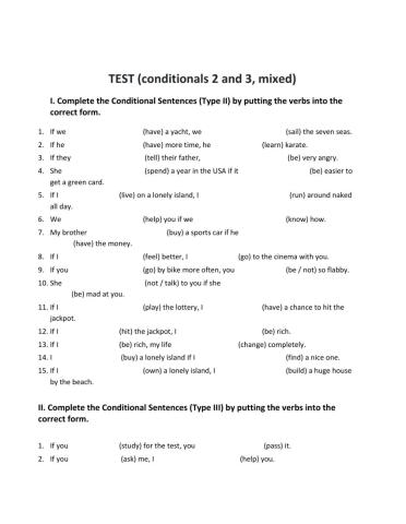TEST (conditionals 2, 3 and mixed)
