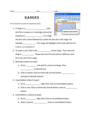 Ranges Worksheet