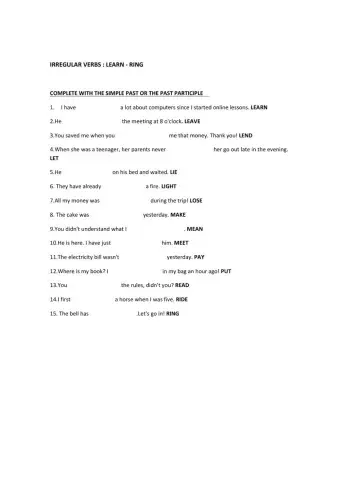 IRREGULAR VERBS LEARN - RING