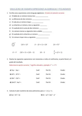 Lenguaje algebraico y polinomios