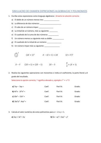 Lenguaje algebraico y polinomios