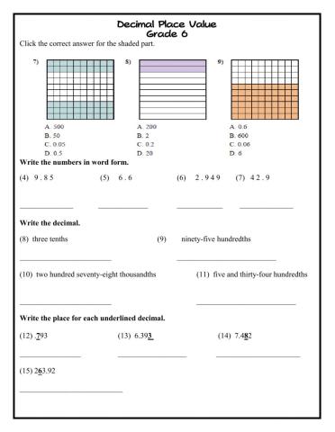Decimal Place Value Intro g6