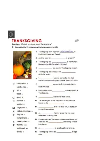 THANKSGIVING vocabulary