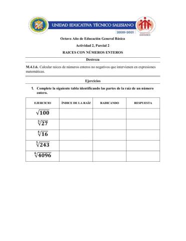 Raíces de números enteros