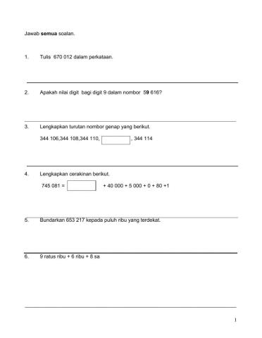 Latihan Matematik Tahun 5