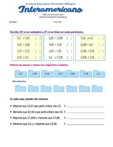 Orden de números decimales