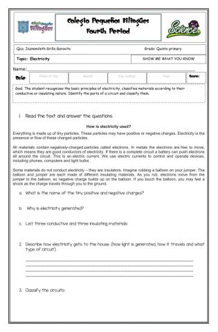 Show me what you know - Electricity -fifth grade- fourth term -2020
