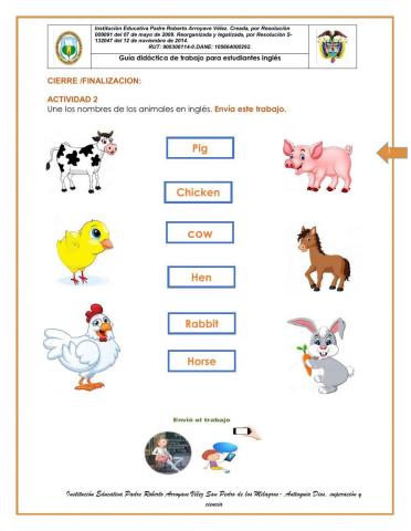 Une los nombres de los animales en inglés.