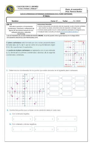 Clase 69 8° Determinar coordenadas en el plano cartesiano.