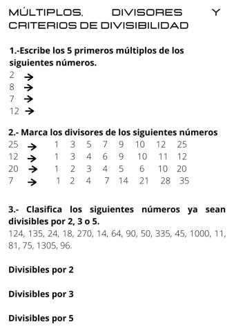 Múltiplos, divisores y criterios de divisibilidad