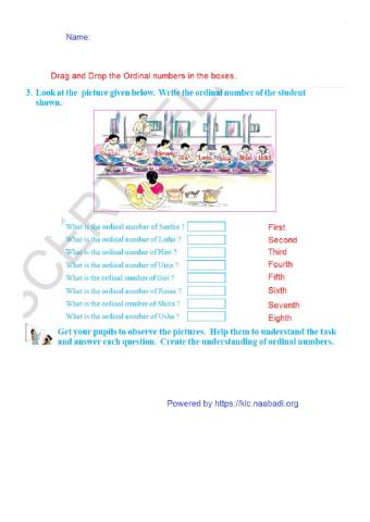 Numbers from 1 to 20 - Ordinal Numbers - 2nd class Mathematics